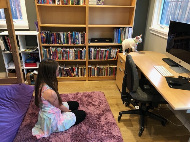 Then he can get from shelf to desk