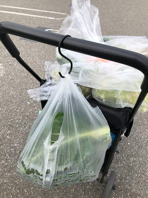 Hanging produce on the cart