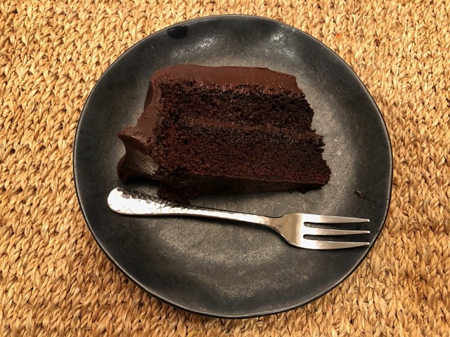 With delicious chocolate cake