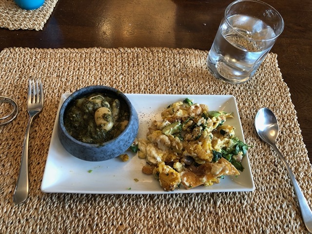 Nice breakfast of migas and herb stew