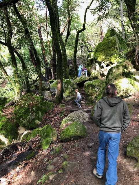 Kids climbing rocks
