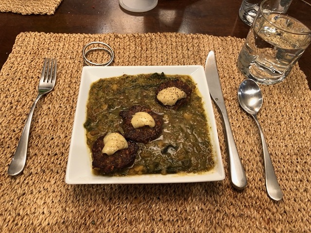 Mushroom patties with miso aioli on stew