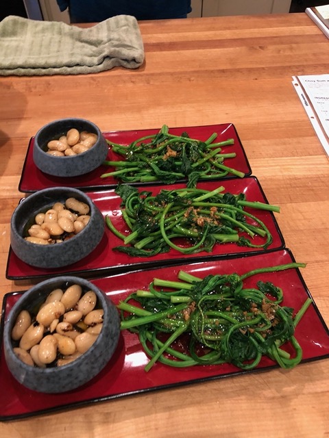 Winter dinner of Thai gail lan and cascabel beans
