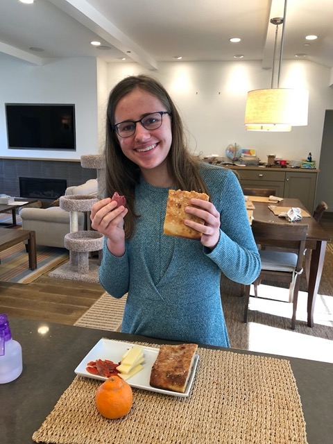 Lela with foccacia and gravlax for lunch.  My job keeping everyone fed well during distance learning