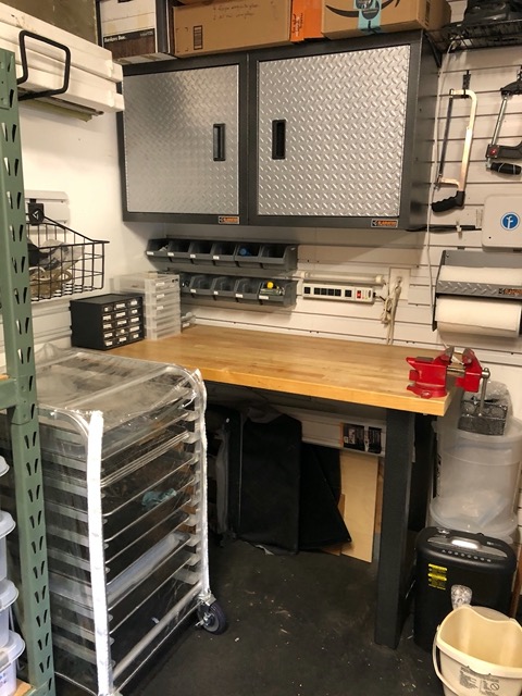 The workbench with everything reorganized and labeled