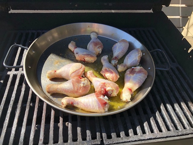 Browning the chicken.  It took a LONG time to cook this on the grill.