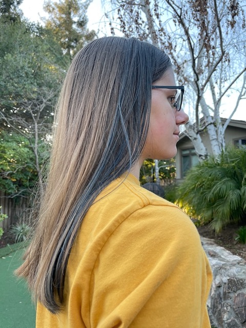 Lela's lock of hair dyed blue!