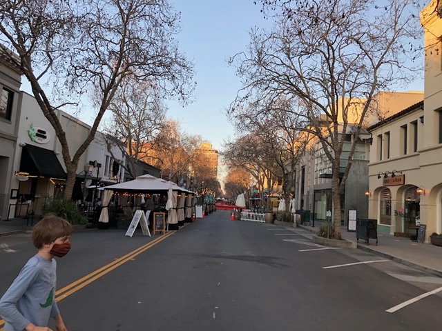 Palo Alto's University Avenue was closed to cars & had lots of outdoor seating for cafes!  I like it!