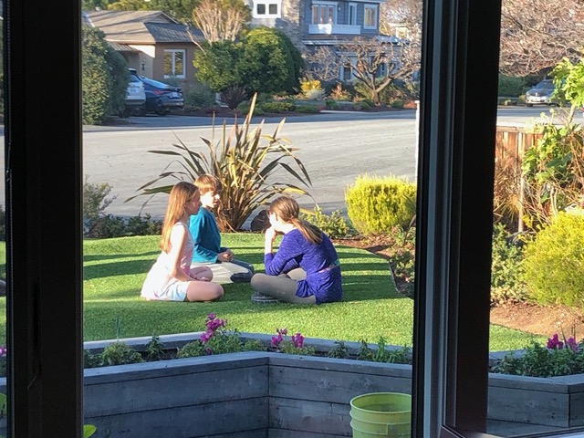 The kids out front