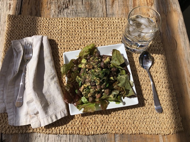 Delicious bean and tuna salad on our own lettuce!