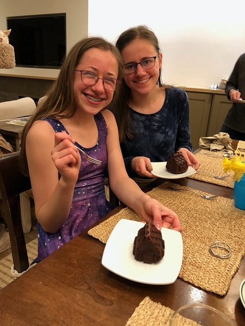 The kids enjoying the cottage cakes