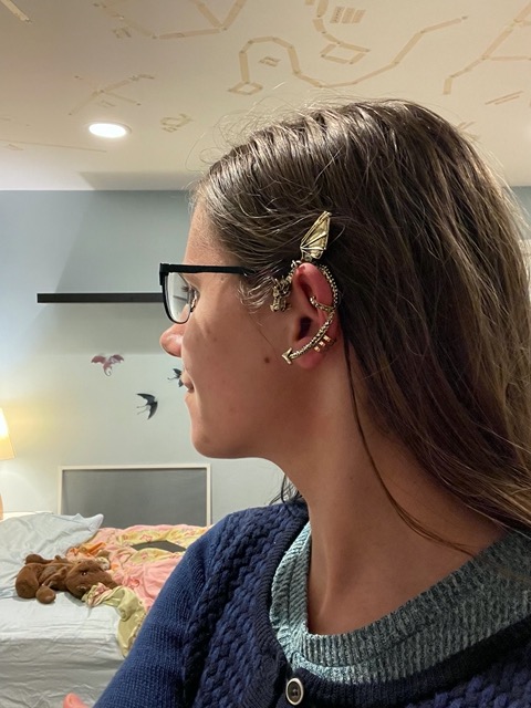 Lela with new dragon earpiece