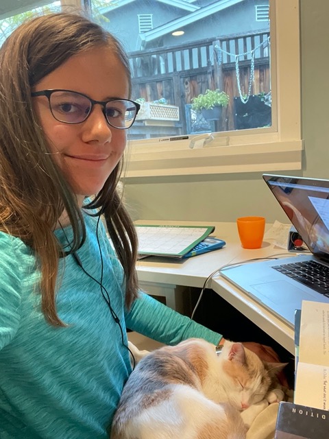 Lela selfie with Cricket asleep on her lap!