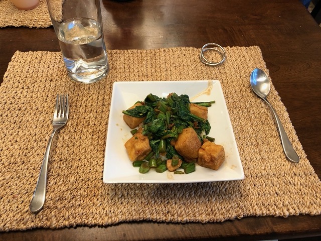 Broccolini with fried tofu stir fry.  A hit!
