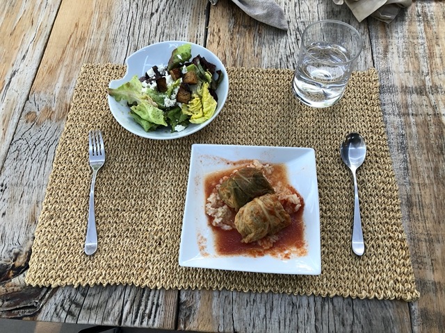 Stuffed cabbage leaves and a salad