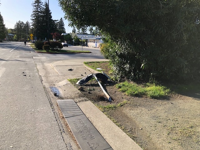 Someone ran over the sign by the school