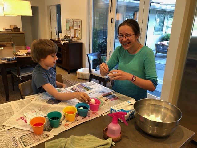 Decorating eggs -- first time in the new house!