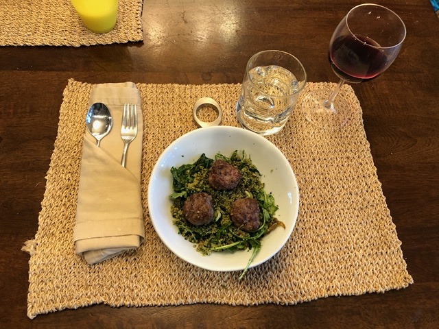 Lamb meatballs on green herb couscous for dinner
