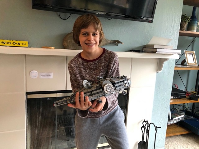 Owen with the finished Millenium Falcon